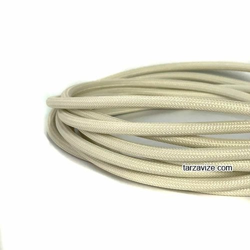 Tarzavize 2x0,50mm Beyaz Renk Dekoratif Örgülü Kumaş Kablo, 1 Metre