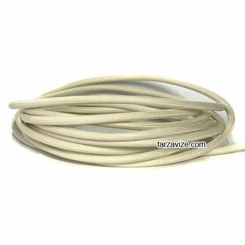 Tarzavize 2x0,50mm Beyaz Renk Dekoratif Örgülü Kumaş Kablo, 1 Metre