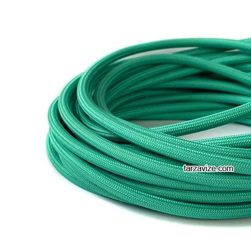 Tarzavize 2x0,50mm Zümrüt Yeşili Renk Dekoratif Örgülü Kumaş Kablo, 5 Metre