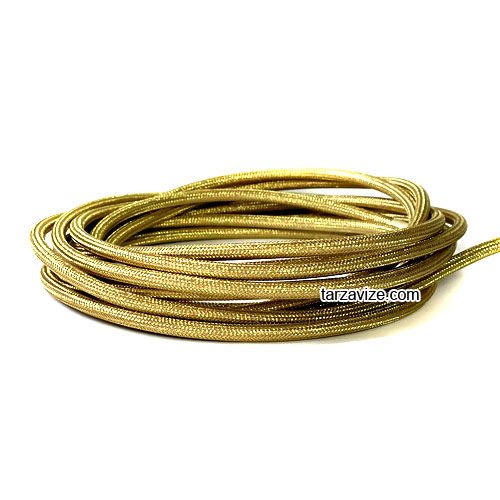 Tarzavize 2x0,50mm Altın Sarısı Renk Dekoratif Örgülü Kumaş Kablo, 5 Metre