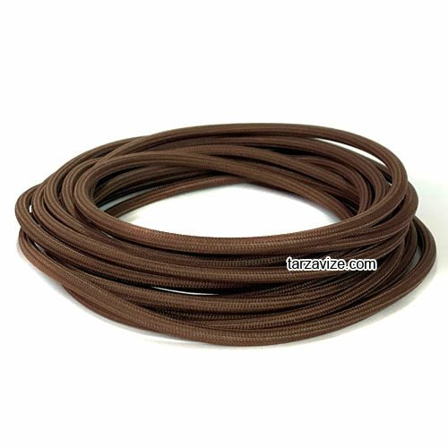 Tarzavize 2x0,50mm Kahverengi Renkli Dekoratif Örgülü Kumaş Kablo, 5 Metre
