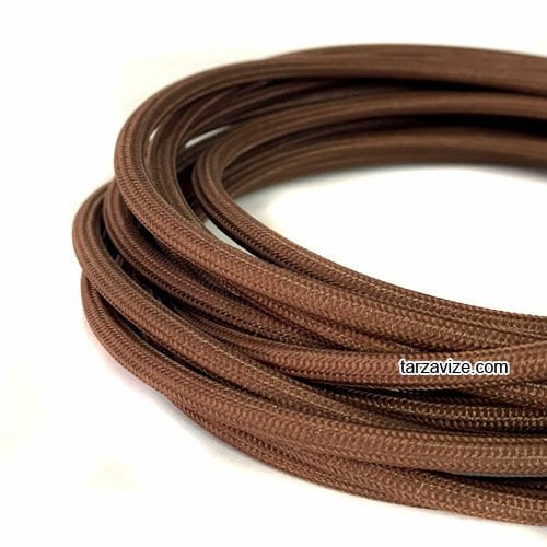 Tarzavize 2x0,50mm Kahverengi Renkli Dekoratif Örgülü Kumaş Kablo, 5 Metre
