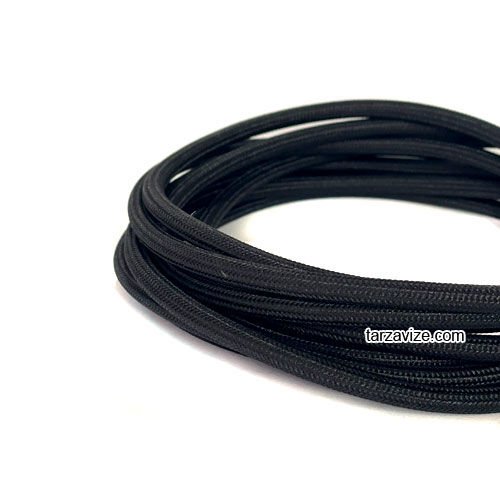 Tarzavize 2x0,50mm Siyah Renk Dekoratif Örgülü Kumaş Kablo, 1 Metre