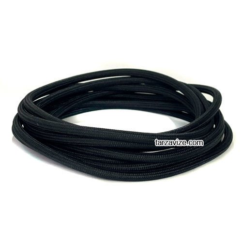 Tarzavize 2x0,50mm Siyah Renk Dekoratif Örgülü Kumaş Kablo, 1 Metre