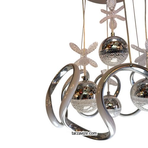 Sarmaşık Krom Kasa 4 Top Modern LED Avize - 3 Renk Işıklı Tekli Sarkıt Tarz Avize