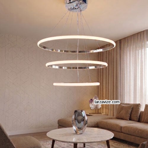 Paris Krom Kasa Modern LED Avize - 3 Renk Işıklı Tekli Sarkıt Tarz Avize
