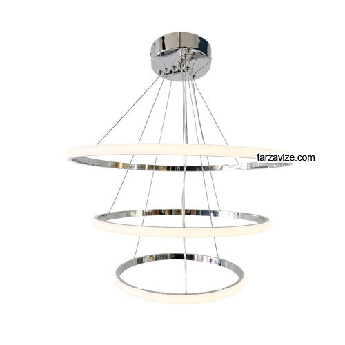 Paris Krom Kasa Modern LED Avize - 3 Renk Işıklı Tekli Sarkıt Tarz Avize