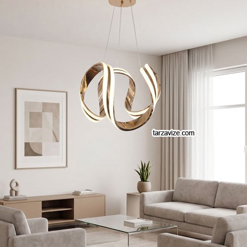 Roma Gold Kasa Modern LED Avize 3 Renk Işıklı Tekli Sarkıt Tarz Avize