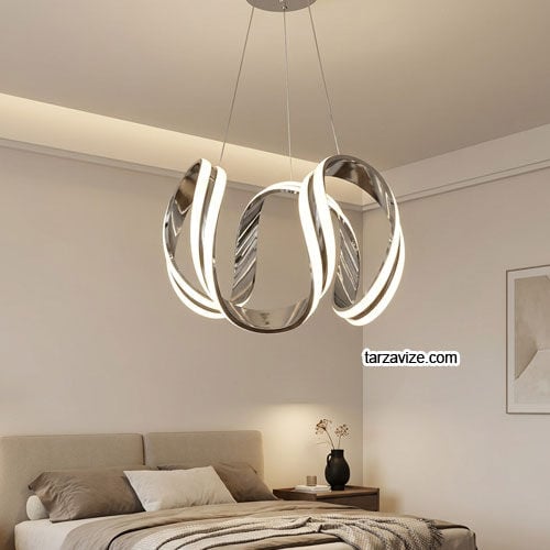 Roma Krom Kasa Modern LED Avize 3 Renk Işıklı Tekli Sarkıt Tarz Avize