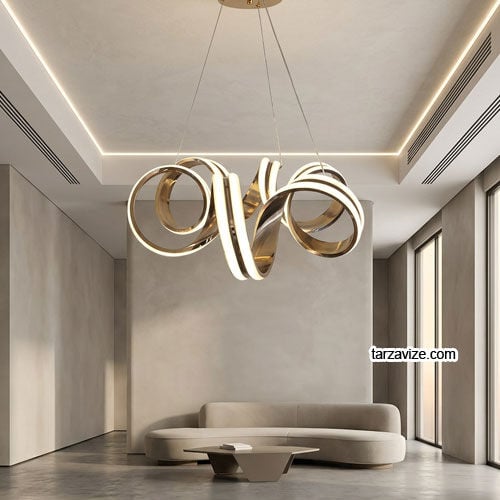 Milano Gold Kasa Modern LED Avize 3 Renk Işıklı Tekli Sarkıt Tarz Avize