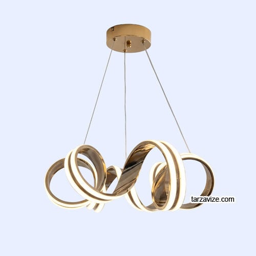 Milano Gold Kasa Modern LED Avize 3 Renk Işıklı Tekli Sarkıt Tarz Avize