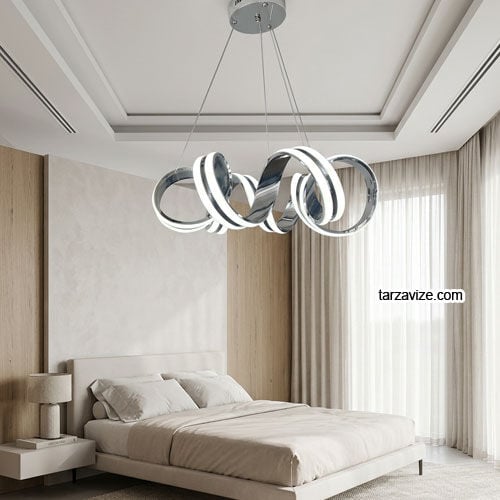 Milano Krom Kasa Modern LED Avize 3 Renk Işıklı Tekli Sarkıt Tarz Avize