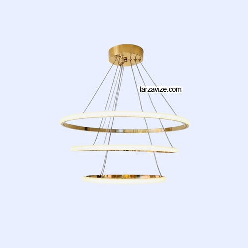 Paris Gold Kasa Modern LED Avize 3 Renk Işıklı Tekli Sarkıt Tarz Avize