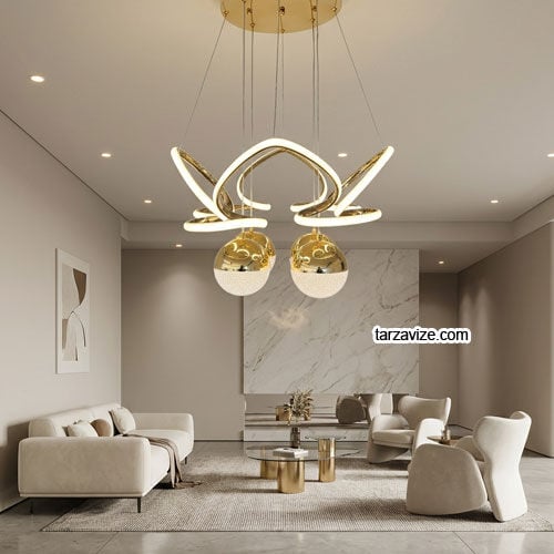 Malta Gold Kasa Modern LED Avize 3 Renk Işıklı Tekli Sarkıt Tarz Avize