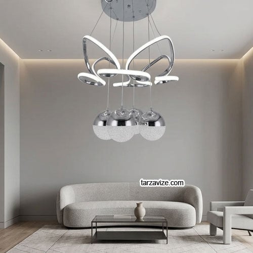 Malta Krom Kasa 4 Top Modern LED Avize 3 Renk Işıklı Tekli Sarkıt Tarz Avize