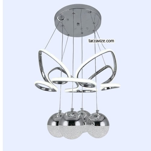 Malta Krom Kasa 4 Top Modern LED Avize 3 Renk Işıklı Tekli Sarkıt Tarz Avize