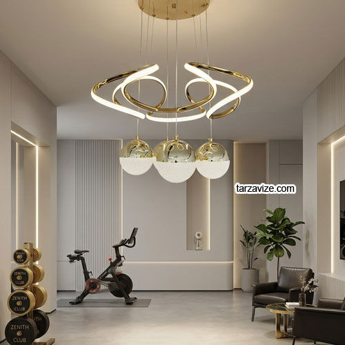 Napoli Gold Kasa 4 Top Modern LED Avize 3 Renk Işıklı Tekli Sarkıt Tarz Avize