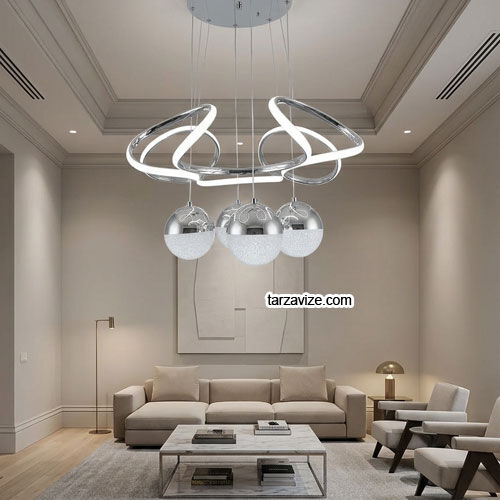 Napoli Krom Kasa 4 Top Modern LED Avize 3 Renk Işıklı Tekli Sarkıt Tarz Avize