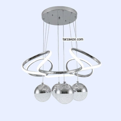 Napoli Krom Kasa 4 Top Modern LED Avize 3 Renk Işıklı Tekli Sarkıt Tarz Avize