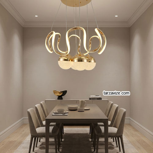 Asos Gold Kasa 4 Top Modern LED Avize 3 Renk Işıklı Tekli Sarkıt Tarz Avize