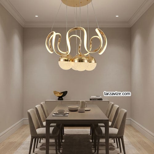 Asos Gold Kasa 4 Top Modern LED Avize 3 Renk Işıklı Tekli Sarkıt Tarz Avize