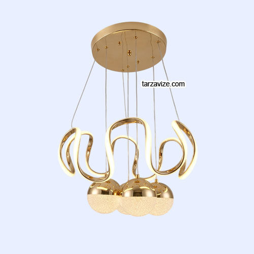 Asos Gold Kasa 4 Top Modern LED Avize 3 Renk Işıklı Tekli Sarkıt Tarz Avize