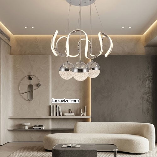 Asos Krom Kasa 4 Top Modern LED Avize 3 Renk Işıklı Tekli Sarkıt Tarz Avize