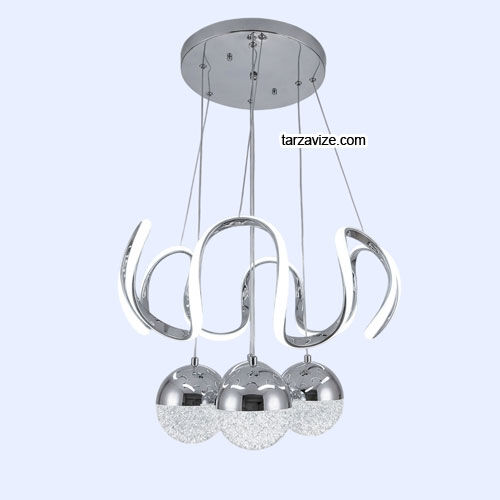 Asos Krom Kasa 4 Top Modern LED Avize 3 Renk Işıklı Tekli Sarkıt Tarz Avize