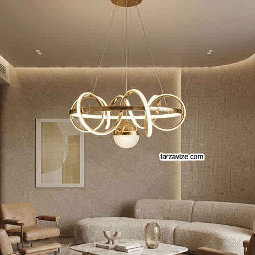 İstanbul Gold Kasa 1 Toplu Modern LED Avize 3 Renk Işıklı Tekli Sarkıt Tarz Avize