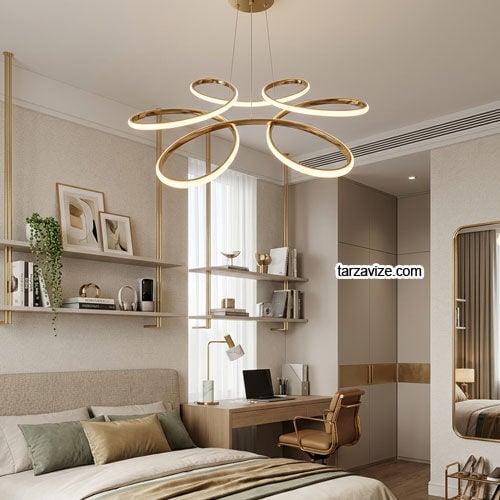 Porto Gold Kasa Modern LED Avize 3 Renk Işıklı Tekli Sarkıt Tarz Avize
