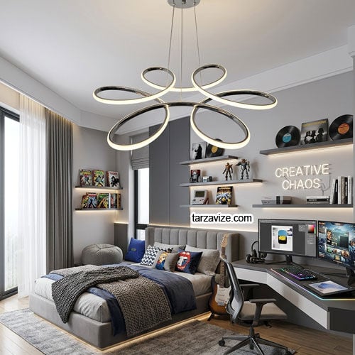 Porto Krom Kasa Modern LED Avize 3 Renk Işıklı Tekli Sarkıt Tarz Avize