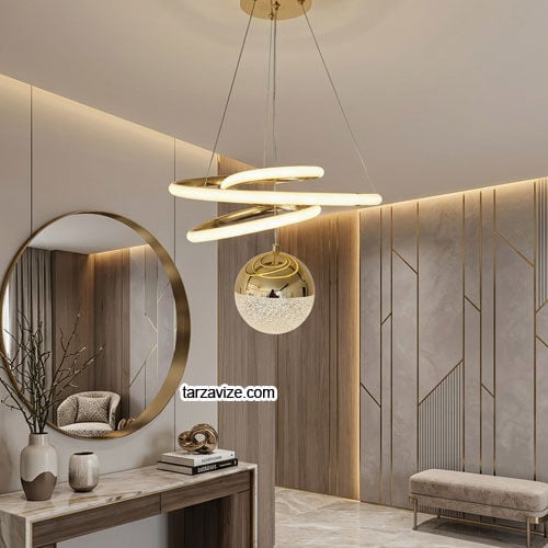 Tokyo Gold Kasa 1 Toplu Modern LED Avize 3 Renk Işıklı Tekli Sarkıt Tarz Avize