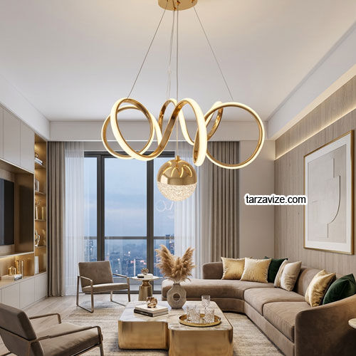 İbiza Gold Kasa 1 Toplu Modern LED Avize 3 Renk Işıklı Tekli Sarkıt Tarz Avize