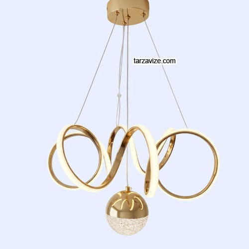 İbiza Gold Kasa 1 Toplu Modern LED Avize 3 Renk Işıklı Tekli Sarkıt Tarz Avize
