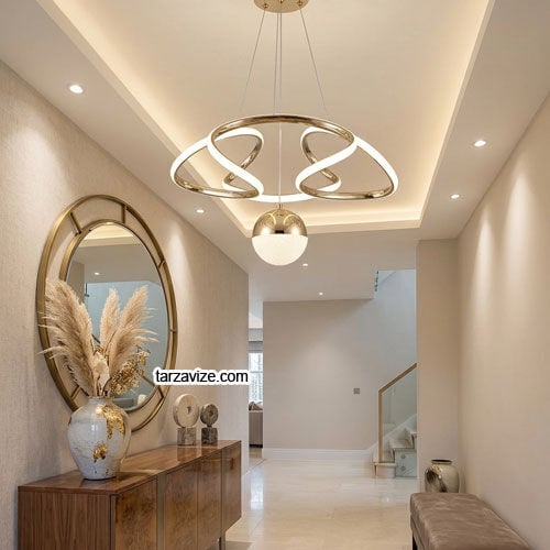 Cunda Gold Kasa 1 Toplu Modern LED Avize 3 Renk Işıklı Tekli Sarkıt Tarz Avize