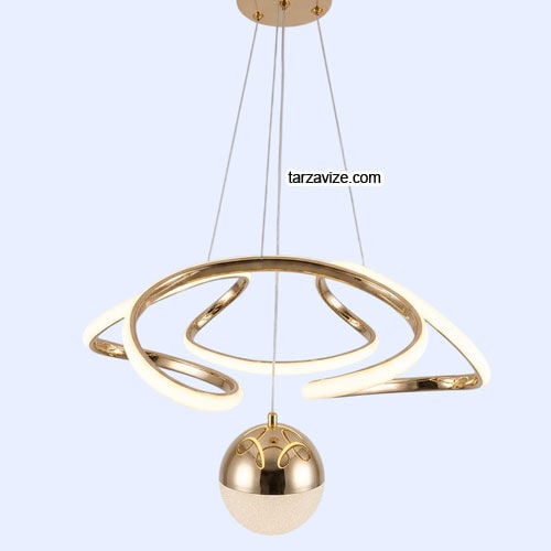 Cunda Gold Kasa 1 Toplu Modern LED Avize 3 Renk Işıklı Tekli Sarkıt Tarz Avize