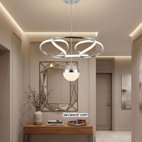Cunda Krom Kasa 1 Toplu Modern LED Avize 3 Renk Işıklı Tekli Sarkıt Tarz Avize