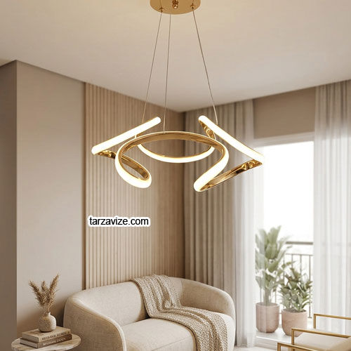 London Gold Kasa Modern LED Avize 3 Renk Işıklı Tekli Sarkıt Tarz Avize