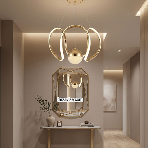 Atina Gold Kasa 1 Toplu Modern LED Avize 3 Renk Işıklı Tekli Sarkıt Tarz Avize