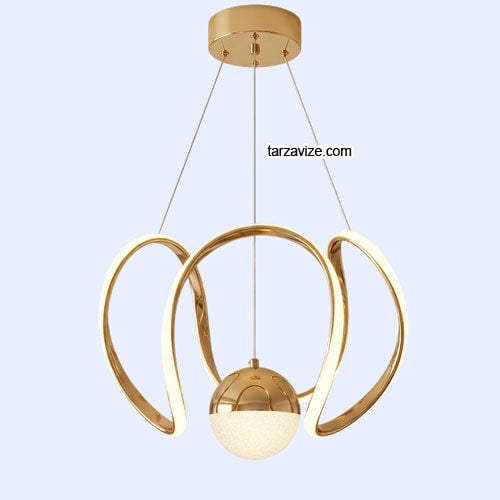 Atina Gold Kasa 1 Toplu Modern LED Avize 3 Renk Işıklı Tekli Sarkıt Tarz Avize