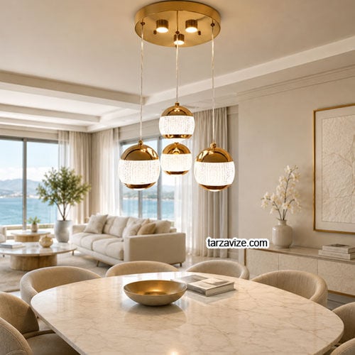 Tarz Avize Milas 4'lü Gold Modern Led Sarkıt Avize