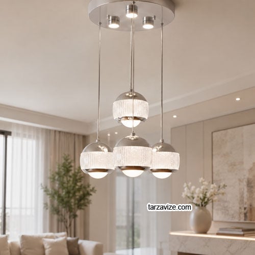 Tarz Avize Milas 4'lü Krom Modern Led Sarkıt Avize