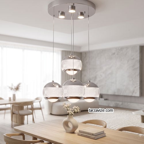 Tarz Avize Milas 4'lü Krom Modern Led Sarkıt Avize