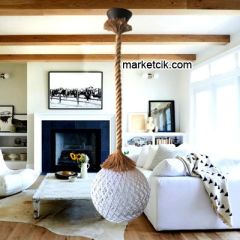 Tarzavize Beyaz Hasır Şapkalı Halat Avize Avize+Led Ampul