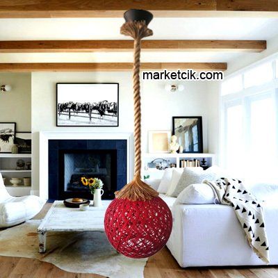 Tarzavize Kırmızı Hasır Şapkalı Halat Avize Avize