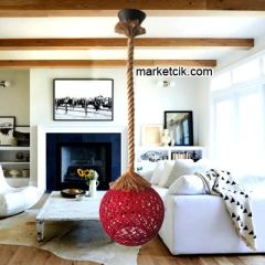 Tarzavize Kırmızı Hasır Şapkalı Halat Avize Avize