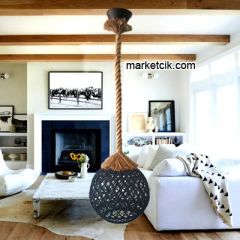 Tarzavize Siyah Hasır Şapkalı Halat Avize Avize