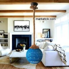 Tarzavize Mavi Hasır Şapkalı Halat Avize Avize+Led Ampul