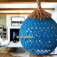 Tarzavize Mavi Hasır Şapkalı Halat Avize Avize+Led Ampul