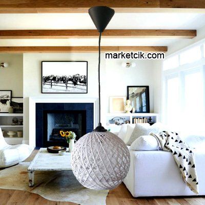 Tarzavize Beyaz Hasır Şapkalı Siyah Kablolu Avize Avize+Led Ampul